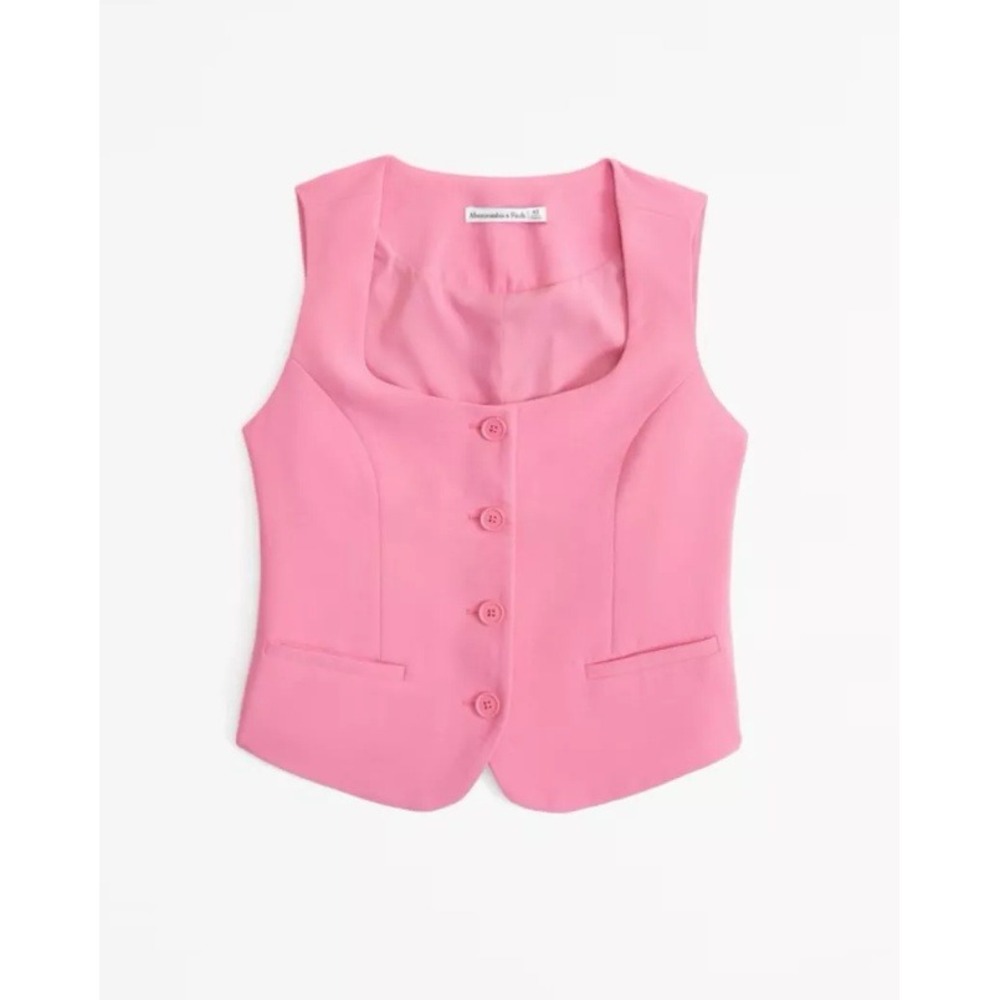 Abercrombie & Fitch Crepe Vest Pink Tailored Button Front Career Preppy Size M